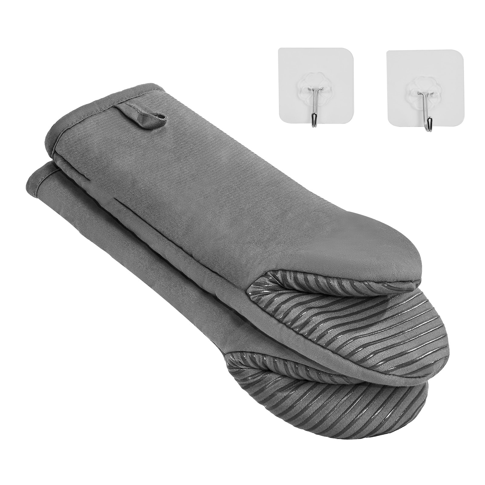 Oven Mitts, Mini Oven Mitt Set with Non-Slip Silicone Strips, High Heat Resistant to 500℉, Lightweight Cotton Baking Mitts 13.07 x 6.1 inch with 2 No-Marks Hooks for Home, Kitchen, 2 Piece